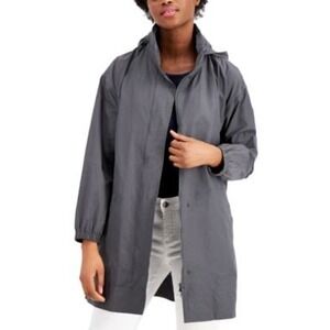 Eileen Fisher‎ Hooded Raincoat Lightweight Organic Cotton Blend Gray S/P z2